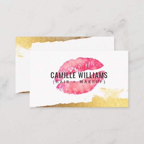 GLAM MINIMALIST gold pink watercolour lipstick Business Card