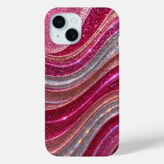 Glam Minimalist Pink and Champagne Silver Glitter iPhone 15 Case