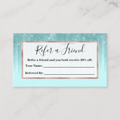 Glam Mint Green Aqua Glitter Striped Gradient Referral Card