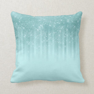 Glam Mint Green Aqua Glitter Striped Gradient Throw Pillow