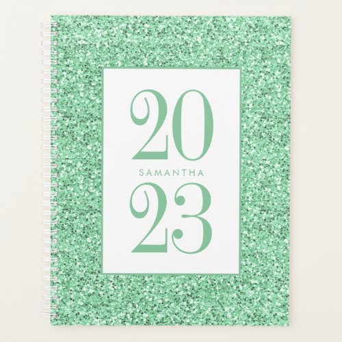 Glam Mint Green Glitter Personalized 2023 Planner