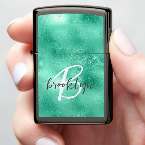 Glam Mint Green Trendy Script Monogram Zippo Lighter