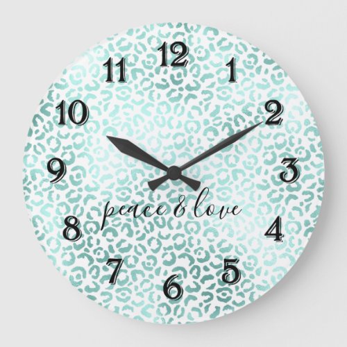 Glam Mint Leopard Print Large Clock