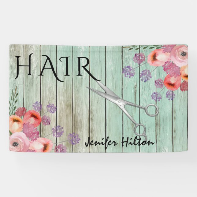 Glam mint wood boho floral scissors banner (Horizontal)