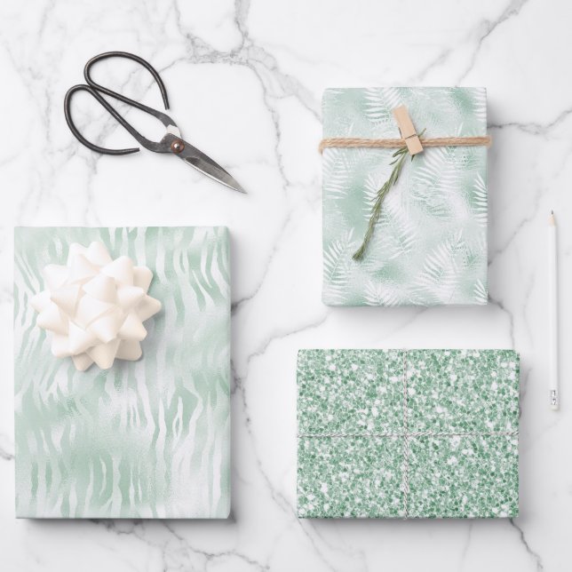 Glam Mint Zebra Print   Wrapping Paper Sheets (Front)