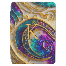 Glam Modern Aqua &amp; Purple Glitter Monogram iPad Air Cover