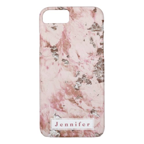 Glam modern blush pink golden marble personalized iPhone 87 case