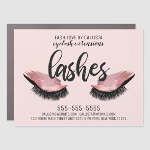 Glam Modern Eyelash Pink Rose Glitter Foil Lashes Car Magnet