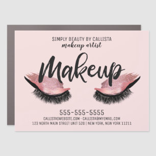 Glam Modern Eyelash Pink Rose Glitter Foil Makeup Car Magnet