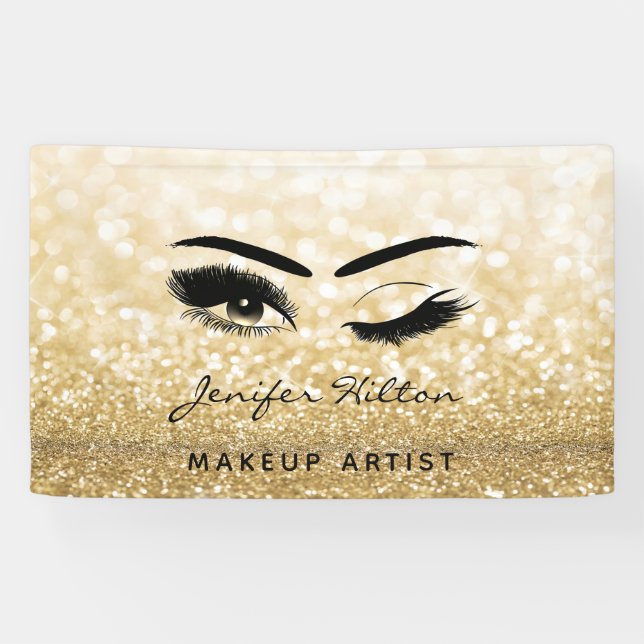Glam modern gold glittery eyelashes & eyebrow wink banner (Horizontal)