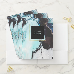 Glam Modern Ink Swirls with Black Square Pocket Folder
