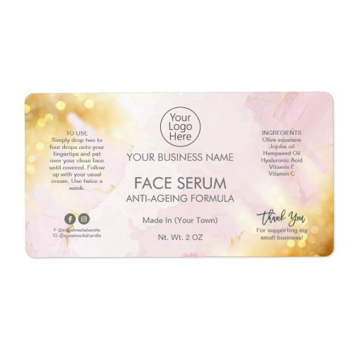 Glam Modern Pink Gold Face And Hair Serum Label