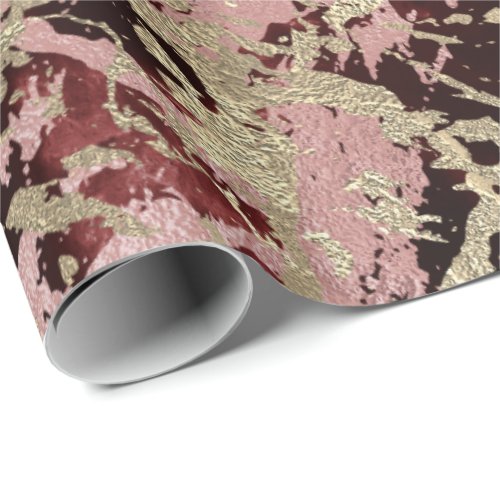 Glam Molten Gold Rose Burgundy Marble Shiny Urban Wrapping Paper