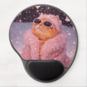 Glam Money Cat in Pink Fur Coat and Sunglasses     Gel Mouse Pad