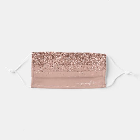 Glam Monogram Blush Pink Rose Gold Glitter Adult Cloth Face Mask (Front, Folded)
