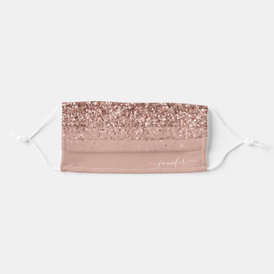 Glam Monogram Blush Pink Rose Gold Glitter Cloth Face Mask