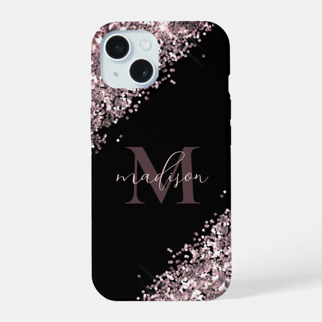Glam Monogram Glitter Rose Gold Iphone Case (Back)