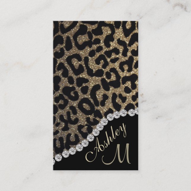 Glam Monogram Leopard Print Appointment Card (Front)