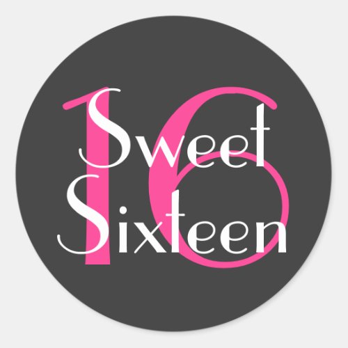 Glam Monogram Sweet Sixteen 16 Birthday Pink White Classic Round Sticker