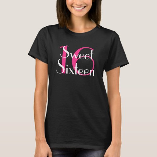 Glam Monogram Sweet Sixteen 16 Birthday Pink White T_Shirt