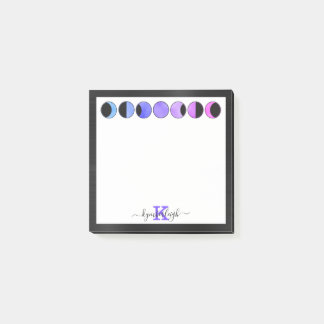 Glam Moon Phases Chic Monogram Name Small Square Post-it Notes