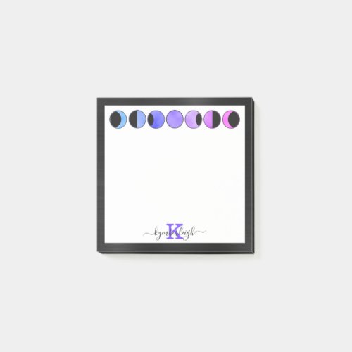 Glam Moon Phases Chic Monogram Name Small Square  Post_it Notes