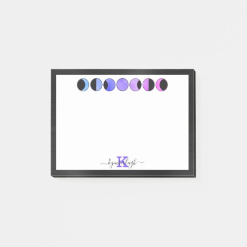 Glam Moon Phases Monogram Name Small Rectangular Post_it Notes