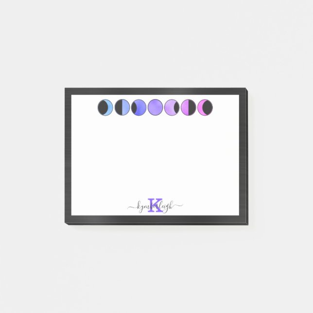 Glam Moon Phases Monogram Name Small Rectangular Post-it Notes (Front)