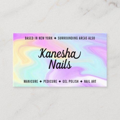 Glam nail salon holographic colorful marble glam business card