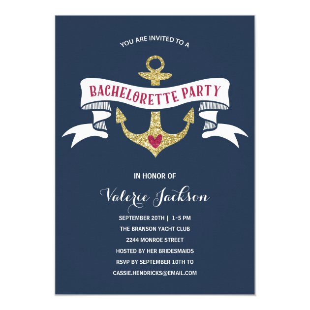 Glam Nautical Bachelorette Party Invitation