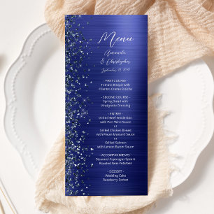 Glam Navy Blue Glitter Brushed Metal Wedding Menu