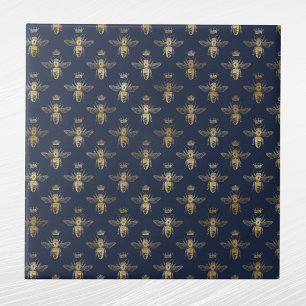 Glam Navy Blue Gold Bees Crown Ceramic Tile