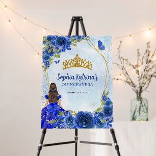 Glam Navy Blue Gold Floral Princess Quinceañera Foam Board