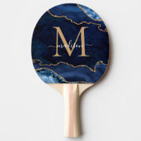 Glam Navy Blue Gold Glitter Agate Geode Monogram Ping Pong Paddle