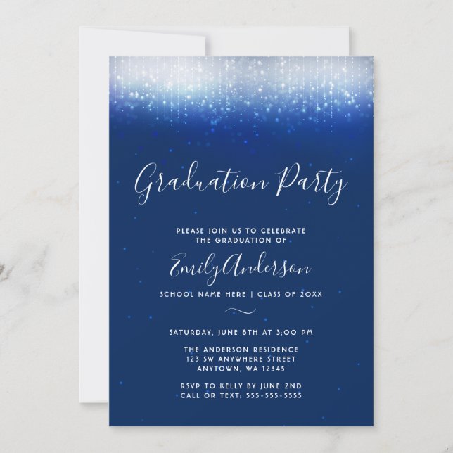 Glam Navy Blue Graduation Party Invitation (Front)