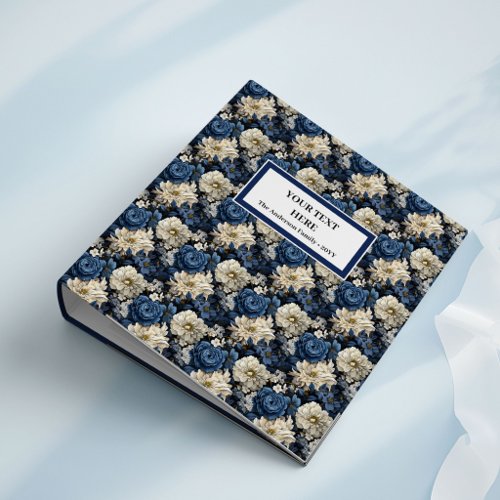 Glam Navy Blue Ivory Floral Ring Binder Album