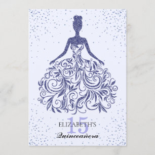 Glam Navy Blue Sparkle Dress Quinceañera Glitter Invitation