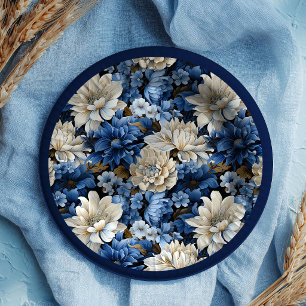 Glam Navy Ivory White Floral Party Paper Plates