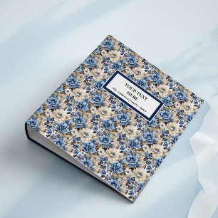 Glam Navy Ivory White Floral Ring Binder Album