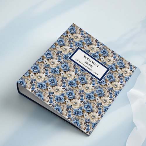 Glam Navy Ivory White Floral Ring Binder Album