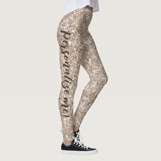 Glam Neutral Gold Mermaid Glitter CUSTOM TEXT Leggings (Right)