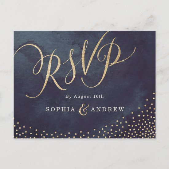 Glam night faux gold glitter calligraphy RSVP Invitation Postcard