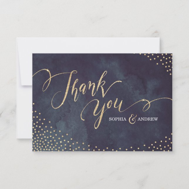 Glam night faux gold glitter calligraphy thank you card (Front)