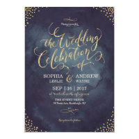Glam night faux gold glitter calligraphy wedding card
