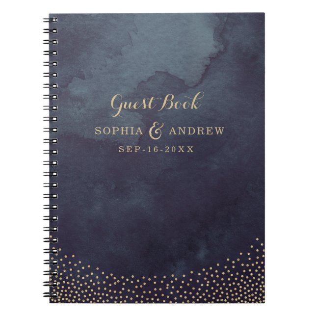 Glam night faux gold glitter wedding guest book (Front)