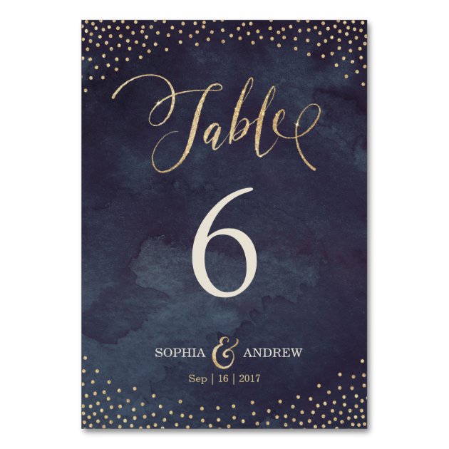 Glam Night Gold Calligraphy Wedding Table Number Card