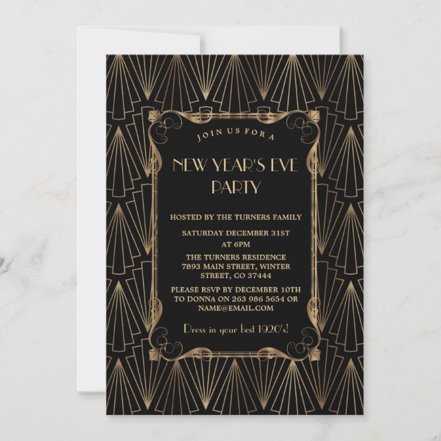Glam Old Hollywood Great Gatsby New Year Party Invitation (Front)