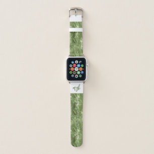 Glam Olive Green Glitter Tropical Leaves Monogram Apple Watch Band