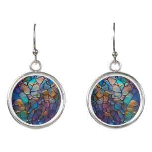 Glam Opal Gemstone Stained Glass Pattern Earrings