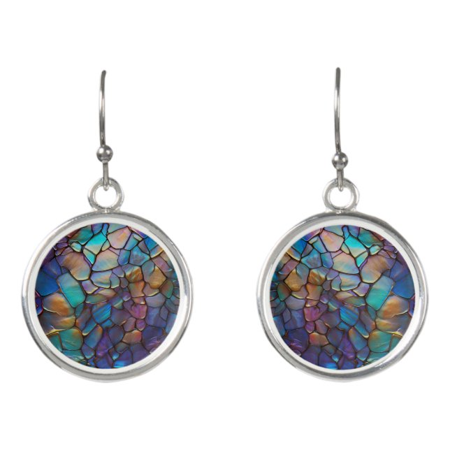 Glam Opal Gemstone Stained Glass Pattern Earrings (Front)